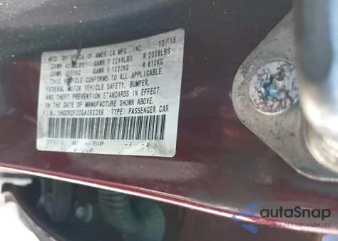 2016 Honda Accord Lx from USA, damaged, VIN 1HGCR2F30GA092359